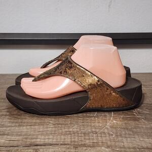 Fitflop Electra Classic Bronze Sequins Flip Flops Sandals Shoes Size 10 Brown